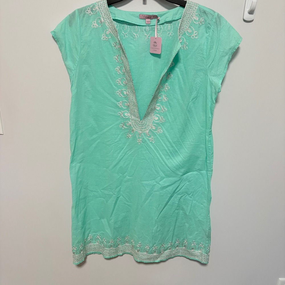 Calypso St. Barth Embroidered Ro Swim Cover-up Dress Womens Small Cotton V-Neck
